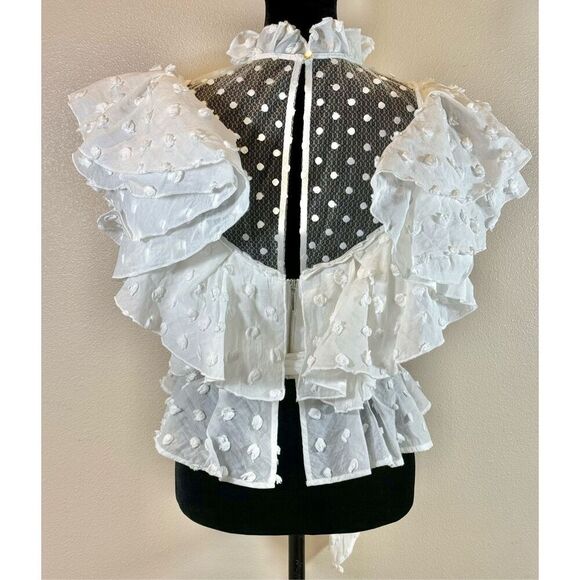 Acler Mock Neck Polka Dot Frills Ruffle White Hawk Top Women’s Size 4US - Picture 4 of 11